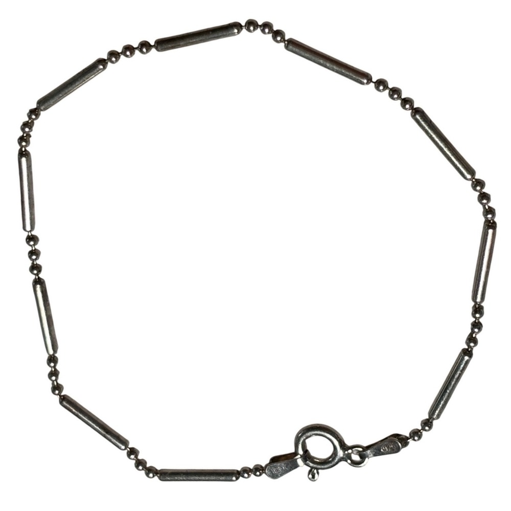 IBB‎ Bar and Bead Bracelet Womens 7.25" Silver 925 Sterling Minimalist